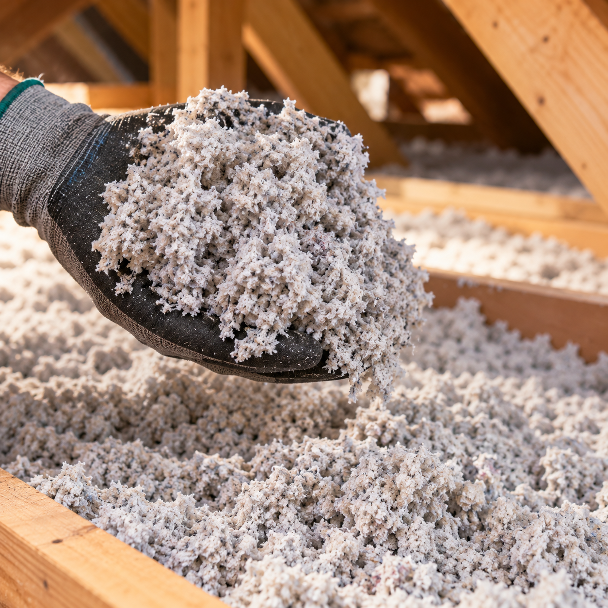 Ouate de cellulose soufflée dans des combles